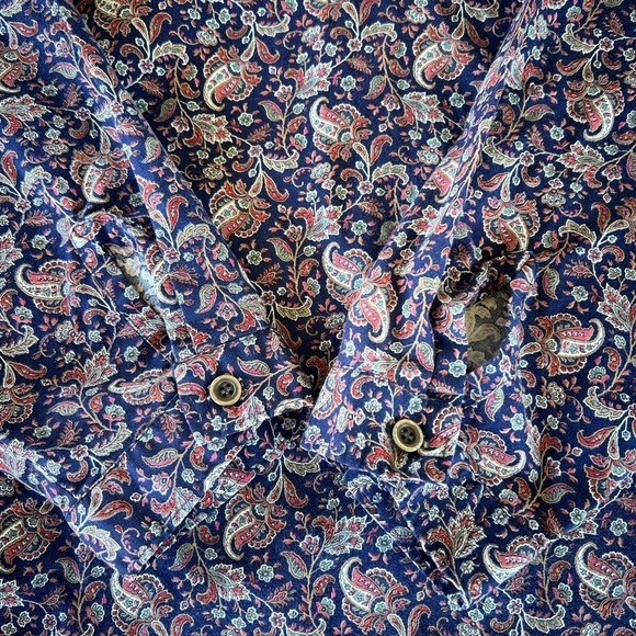 Wahoo Wah Maker Frontier Old Western Henley Shirt Blue Paisley Banded Collar XL - Picture 6 of 12